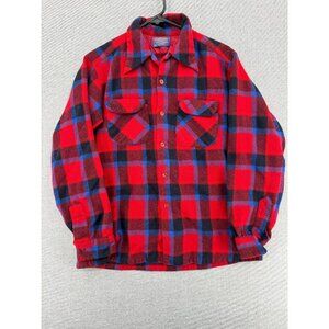 Vtg 80s Pendleton Virgin Wool Button Plaid Shirt Womens L Loop Collar